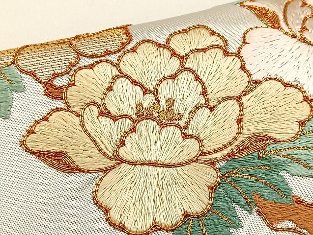 平和屋着物■太鼓柄袋帯 総刺繍 菊牡丹文 金糸 逸品 BAAI7932ea