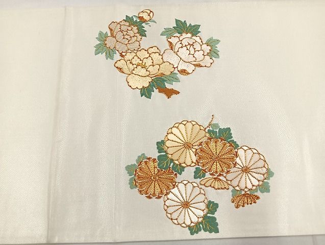 平和屋着物■太鼓柄袋帯 総刺繍 菊牡丹文 金糸 逸品 BAAI7932ea