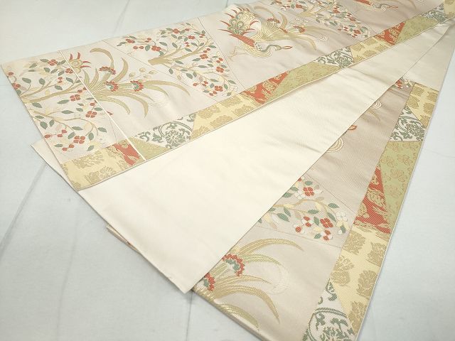 平和屋着物◎六通柄 本袋帯 切嵌孔雀花文 切金錦 逸品 DAAH7006ea
