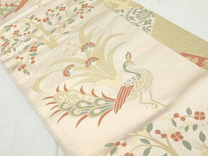 平和屋着物◎六通柄 本袋帯 切嵌孔雀花文 切金錦 逸品 DAAH7006ea
