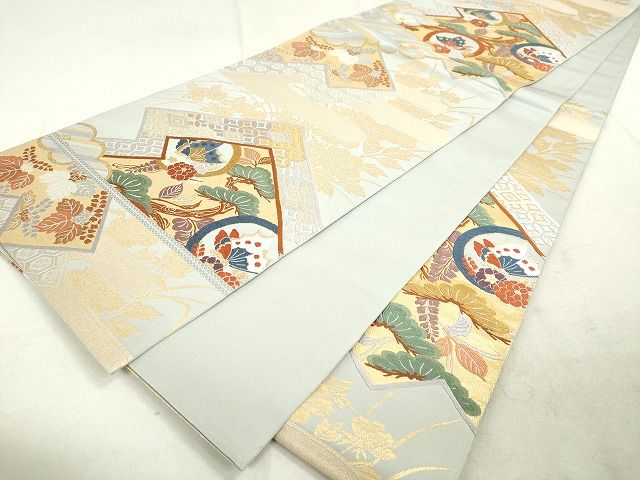 平和屋着物◎六通柄袋帯 唐織 松皮菱舞蝶花丸文 金糸 逸品 DAAH9705tw
