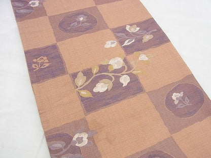 平和屋着物◎六通柄袋帯 市松花文 逸品 BAAI5932jm