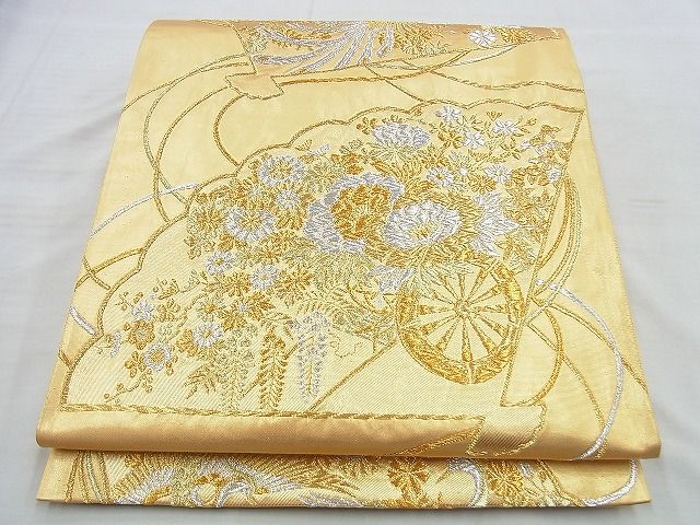 平和屋着物◎六通柄袋帯 鳳凰檜扇花文 金銀糸 逸品 BAAI5942jm