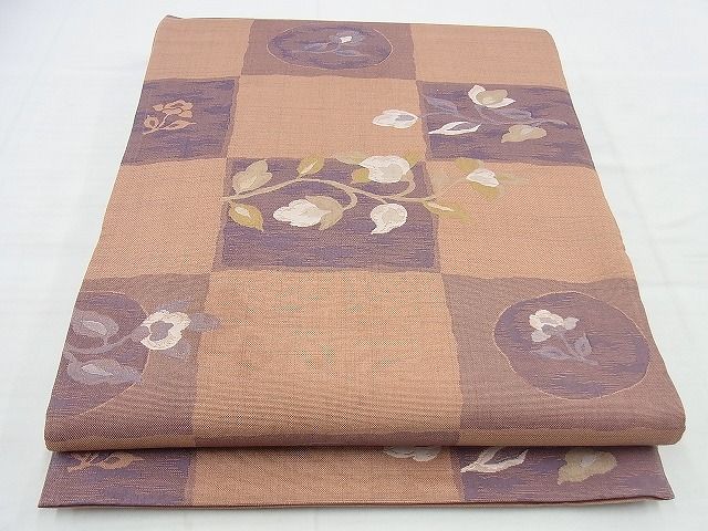 平和屋着物◎六通柄袋帯 市松花文 逸品 BAAI5932jm