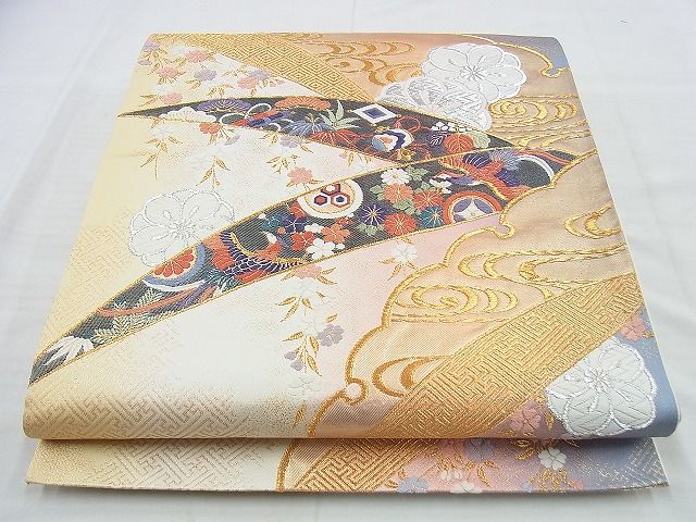 平和屋着物◎西陣 六通柄袋帯 唐織 雪輪慶長文 金銀糸 逸品 BAAI5944jm