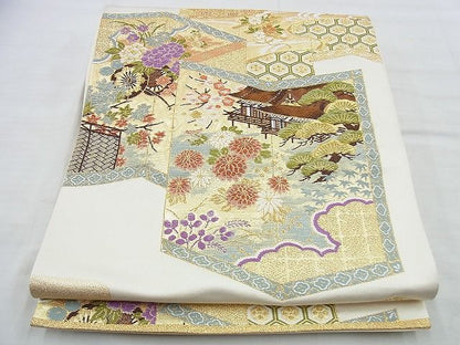 平和屋着物◎六通柄袋帯 唐織 風景屏風花文 金糸 逸品 BAAI5965jm