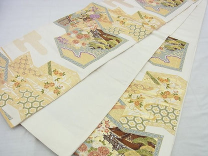 平和屋着物◎六通柄袋帯 唐織 風景屏風花文 金糸 逸品 BAAI5965jm