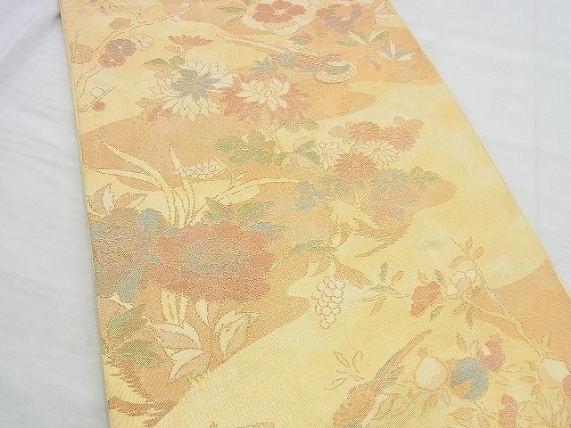 平和屋着物◎西陣 宮田織物謹製 六通柄袋帯 花鳥文 金糸 逸品 BAAI5952jm