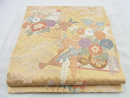 平和屋着物◎六通柄袋帯 唐織 扇面花車文 金糸 逸品 BAAI5961jm