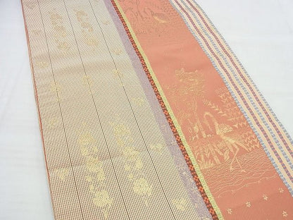 平和屋着物◎六通柄袋帯 琳派花鳥間道 金糸 逸品 BAAI5970jm