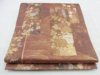 平和屋着物◎六通柄袋帯 短冊花鳥文 金糸 逸品 BAAI5971jm