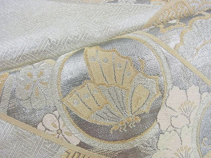 平和屋着物◎佐賀錦 六通柄袋帯 唐織 檜扇花蝶文 金銀糸 逸品 BAAI5981jm