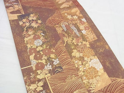 平和屋着物◎六通柄袋帯 短冊花鳥文 金糸 逸品 BAAI5971jm