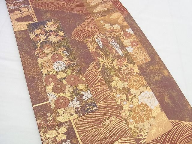 平和屋着物◎六通柄袋帯 短冊花鳥文 金糸 逸品 BAAI5971jm