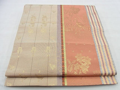平和屋着物◎六通柄袋帯 琳派花鳥間道 金糸 逸品 BAAI5970jm