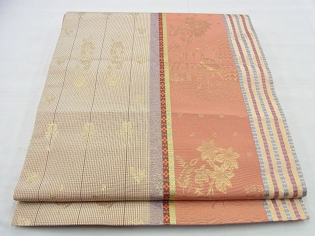 平和屋着物◎六通柄袋帯 琳派花鳥間道 金糸 逸品 BAAI5970jm