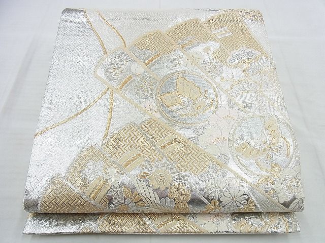 平和屋着物◎佐賀錦 六通柄袋帯 唐織 檜扇花蝶文 金銀糸 逸品 BAAI5981jm