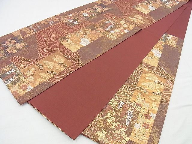 平和屋着物◎六通柄袋帯 短冊花鳥文 金糸 逸品 BAAI5971jm