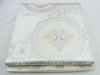 平和屋着物◎六通柄袋帯 唐織 正倉院双鶴文 銀糸 逸品 BAAI5994jm