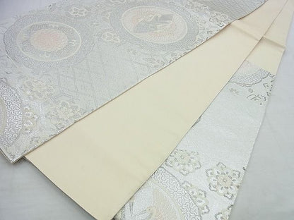 平和屋着物◎六通柄袋帯 唐織 正倉院双鶴文 銀糸 逸品 BAAI5994jm