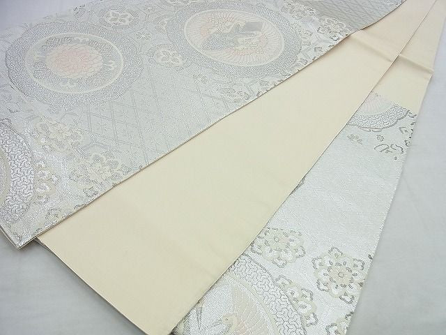 平和屋着物◎六通柄袋帯 唐織 正倉院双鶴文 銀糸 逸品 BAAI5994jm