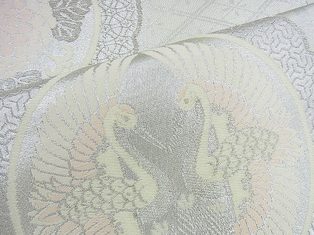 平和屋着物◎六通柄袋帯 唐織 正倉院双鶴文 銀糸 逸品 BAAI5994jm