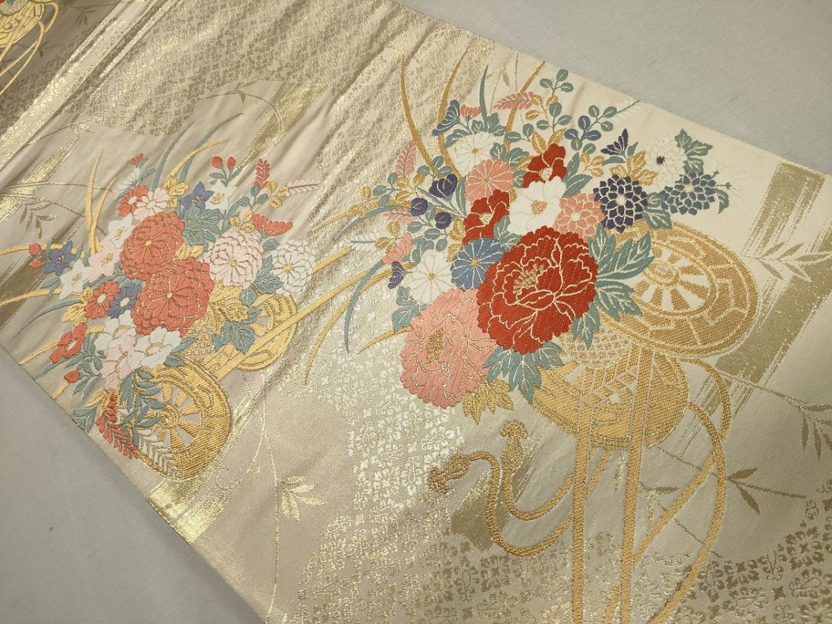 平和屋着物◎六通柄袋帯 唐織 花車文 金糸 逸品 CAAG5390ak