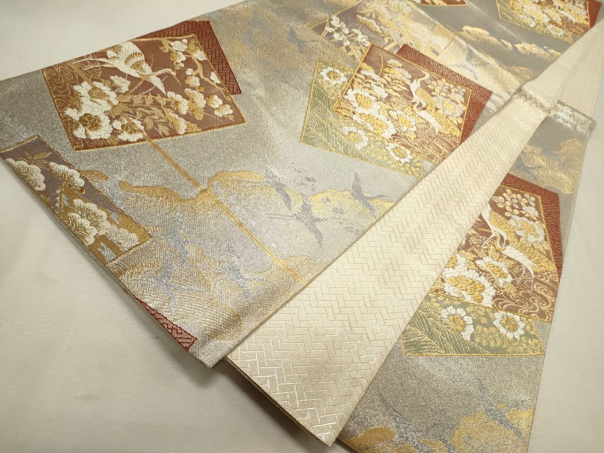 平和屋着物◎佐賀錦 六通柄袋帯 色紙重ね鶴花文 金銀糸 逸品 CAAG5392ak