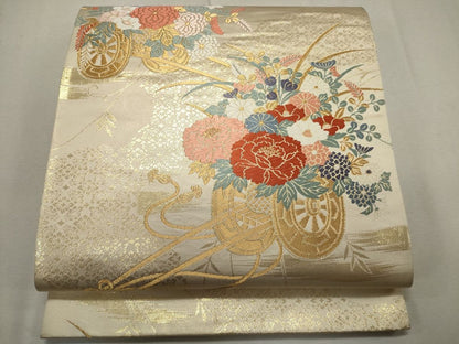 平和屋着物◎六通柄袋帯 唐織 花車文 金糸 逸品 CAAG5390ak