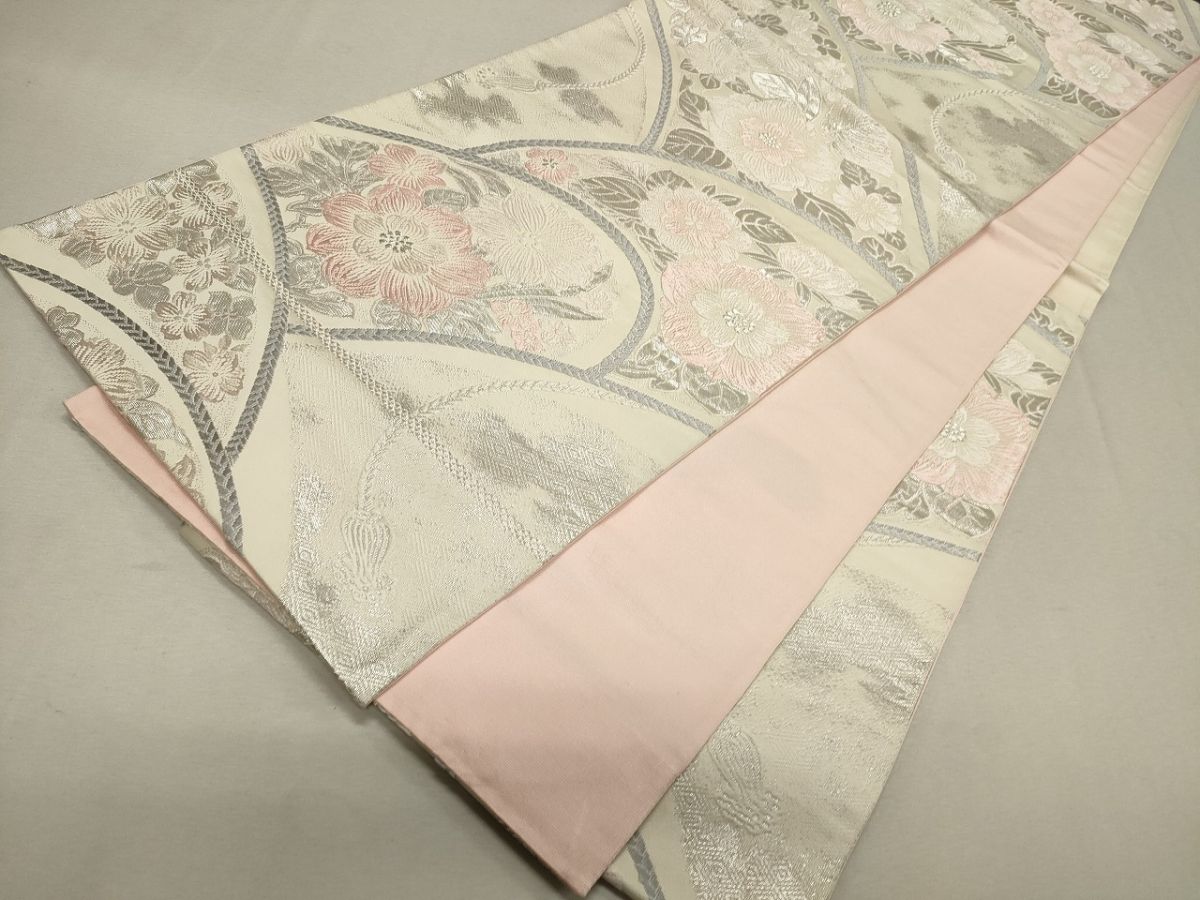 平和屋着物◎六通柄袋帯 唐織 花文 銀糸 逸品 CAAG5397ak