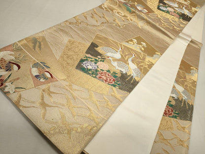 平和屋着物◎六通柄袋帯 唐織 色紙重ね草花鶴文 金糸 逸品 CAAG5411ak