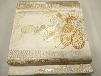 平和屋着物◎全通柄袋帯 唐織 雲取り花車文 美保姿苑 金銀糸 逸品 CAAG5421ak