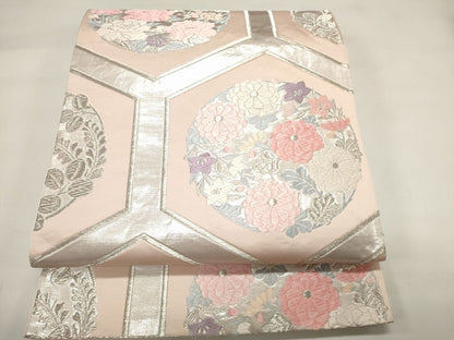 平和屋着物◎六通柄袋帯 唐織 亀甲花丸文 銀糸 逸品 CAAG5444ak