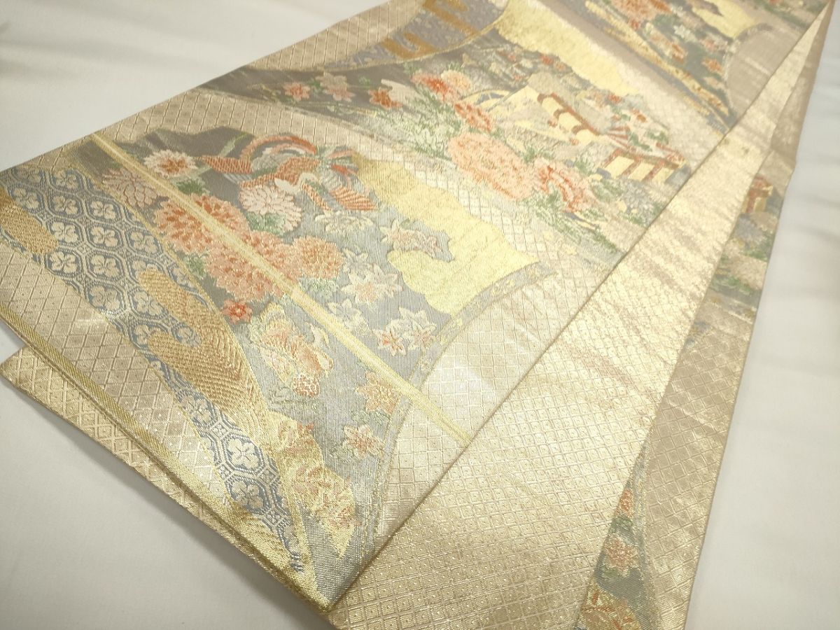 平和屋着物◎佐賀錦 六通柄袋帯 御所車花文 金糸 逸品 CAAG5448ak