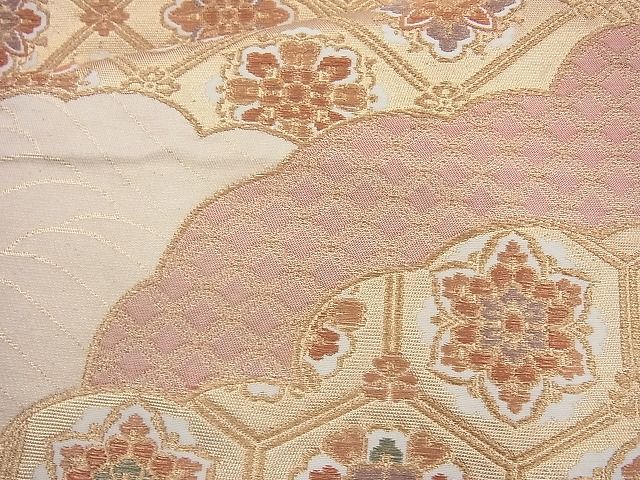 平和屋着物◎六通柄袋帯 雲取り亀甲花文 金糸 逸品 BAAI6366cm