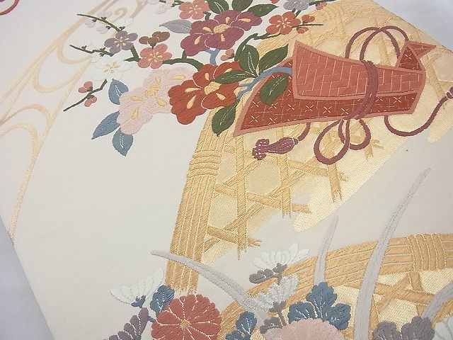 平和屋着物◎六通柄袋帯 唐織 花熨斗文 金糸 逸品 BAAI6368cm