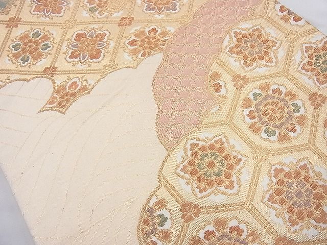 平和屋着物◎六通柄袋帯 雲取り亀甲花文 金糸 逸品 BAAI6366cm