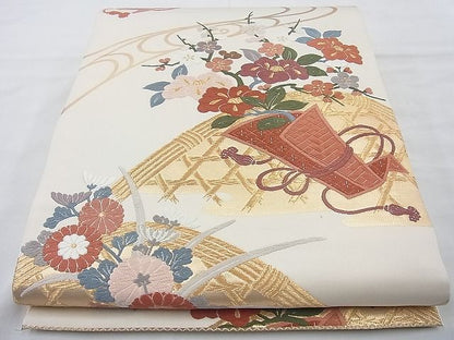 平和屋着物◎六通柄袋帯 唐織 花熨斗文 金糸 逸品 BAAI6368cm