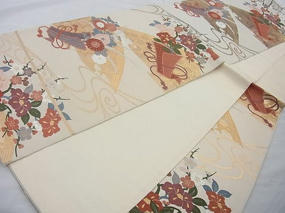 平和屋着物◎六通柄袋帯 唐織 花熨斗文 金糸 逸品 BAAI6368cm