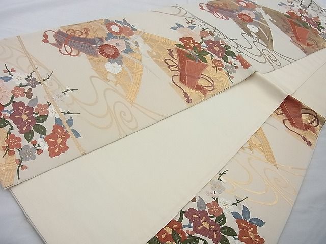 平和屋着物◎六通柄袋帯 唐織 花熨斗文 金糸 逸品 BAAI6368cm