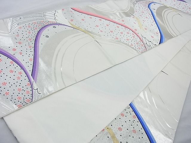 平和屋着物◎六通柄袋帯 唐織 鶴 金銀糸 逸品 BAAI6380cm