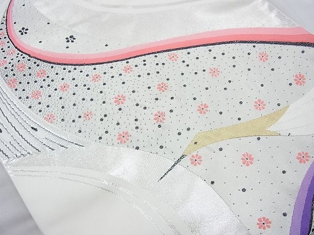平和屋着物◎六通柄袋帯 唐織 鶴 金銀糸 逸品 BAAI6380cm