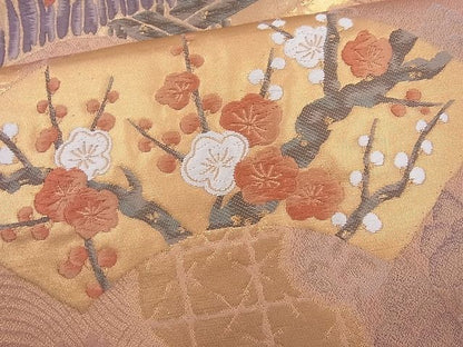 平和屋着物◎六通柄袋帯 唐織 琳派扇面文様 金糸 逸品 BAAI6399cm