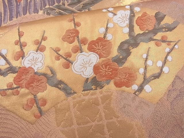 平和屋着物◎六通柄袋帯 唐織 琳派扇面文様 金糸 逸品 BAAI6399cm