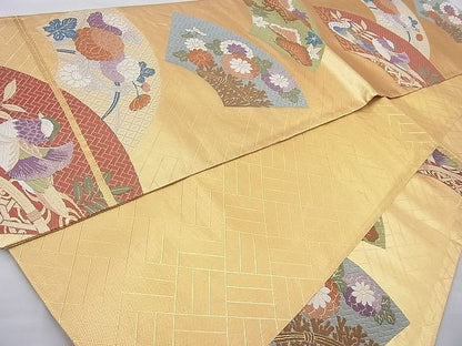 平和屋着物◎佐賀錦 六通柄袋帯 地紙鴛鴦花文 金糸 逸品 BAAI6809cm
