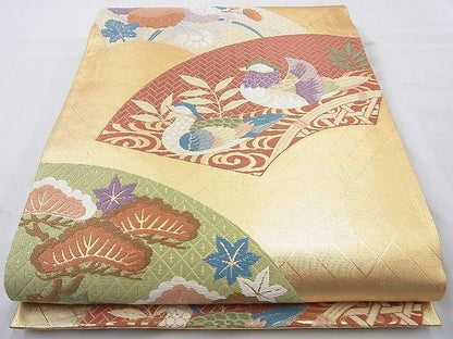 平和屋着物◎佐賀錦 六通柄袋帯 地紙鴛鴦花文 金糸 逸品 BAAI6809cm