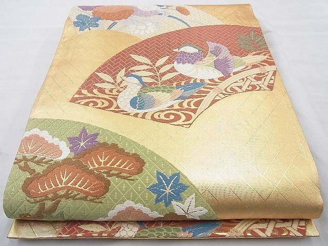 平和屋着物◎佐賀錦 六通柄袋帯 地紙鴛鴦花文 金糸 逸品 BAAI6809cm
