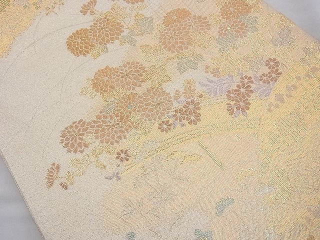 平和屋着物◎佐賀錦 六通柄袋帯 唐織 渡橋秋草文 金糸 逸品 BAAI6397cm