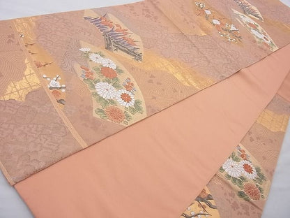 平和屋着物◎六通柄袋帯 唐織 琳派扇面文様 金糸 逸品 BAAI6399cm