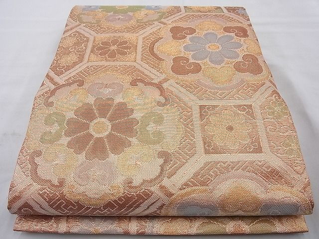 平和屋着物◎佐賀錦 六通柄袋帯 蜀江花文 金糸 逸品 BAAI6814cm
